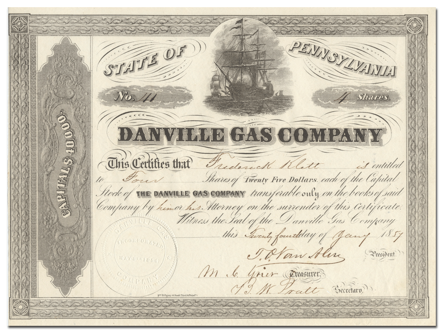 Danville Gas Company Stock Certificate Ghosts of Wall Street