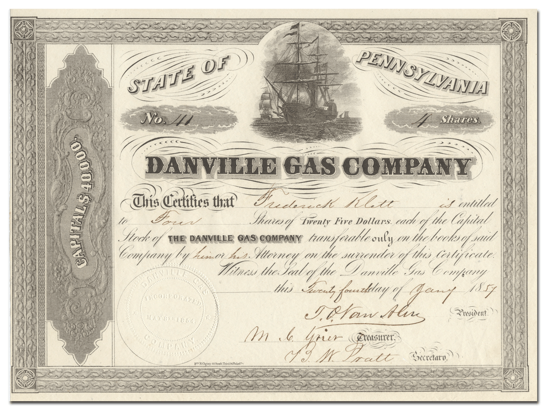 Danville Gas Company Stock Certificate