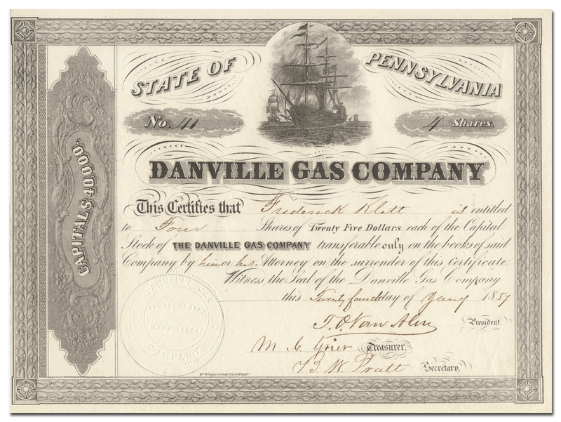 Danville Gas Company Stock Certificate