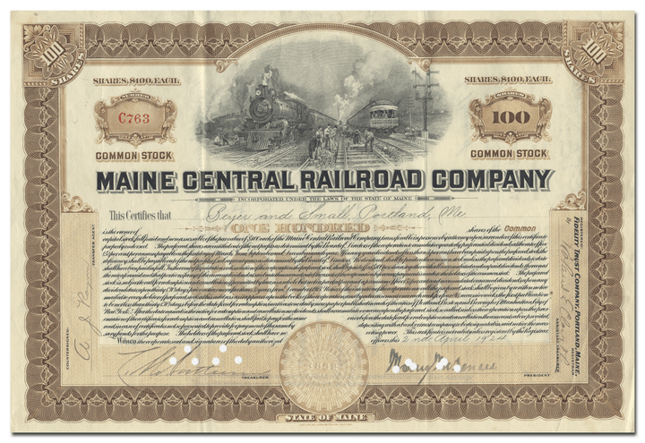 Maine Central Railroad Company Stock Certificate