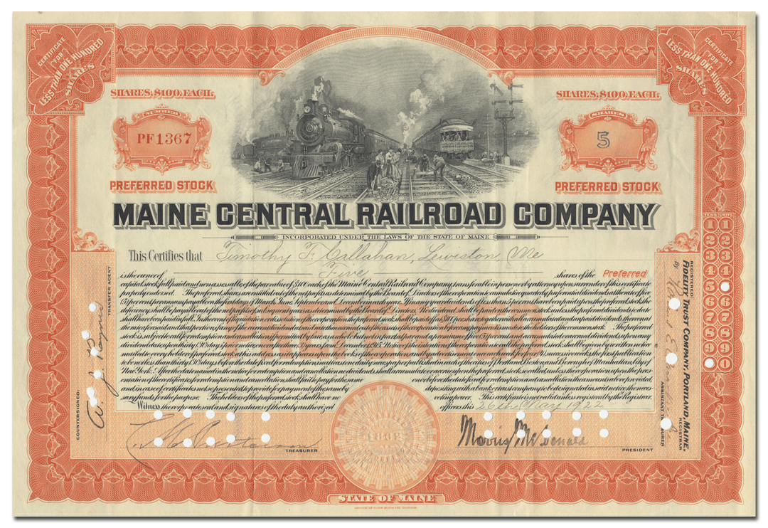 Maine Central Railroad Company Stock Certificate