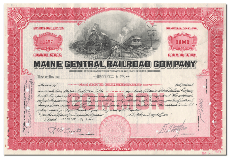 Maine Central Railroad Company Stock Certificate