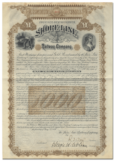 Shore Line Railway Company Bond Certificate
