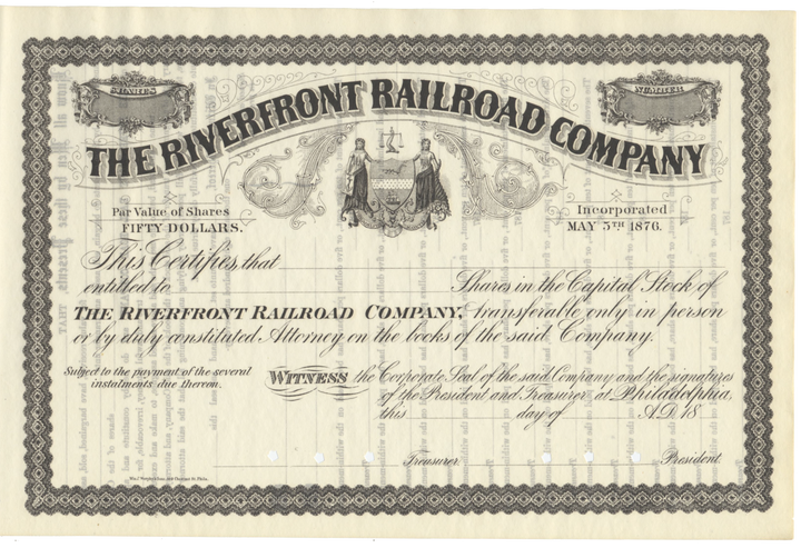 Riverfront Railroad Company Stock Certificate