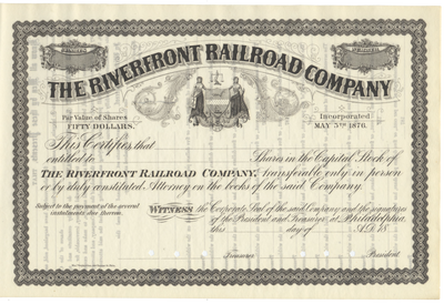 Riverfront Railroad Company Stock Certificate