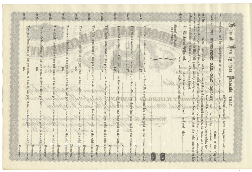 Riverfront Railroad Company Stock Certificate