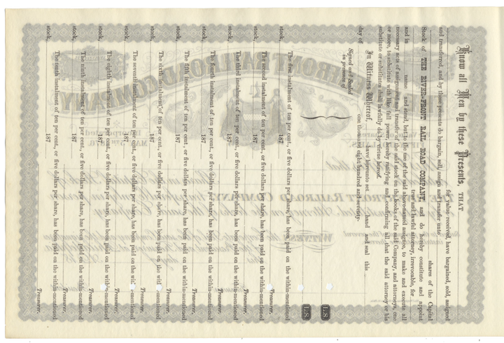 Riverfront Railroad Company Stock Certificate