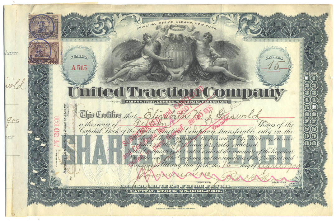 United Traction Company Stock Certificate