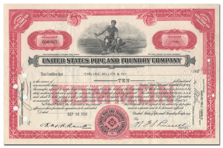 United States Pipe and Foundry Company Stock Certificate