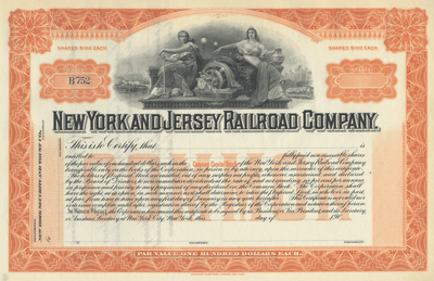 New York and Jersey Railroad Company Stock Certificate