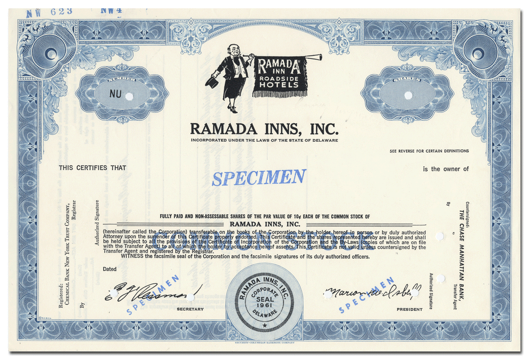 Ramada Inns, Inc. Stock Certificate