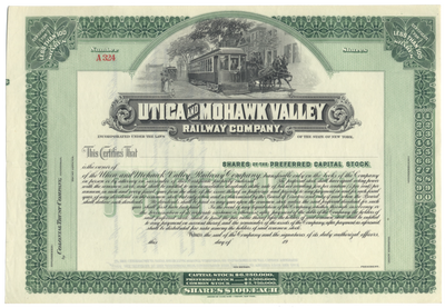 Utica and Mohawk Valley Railway Company Stock Certificate