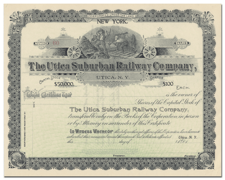 Utica Suburban Railway Company Stock Certificate