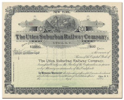 Utica Suburban Railway Company Stock Certificate