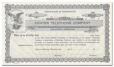 Center Telephone Company Membership Certificate