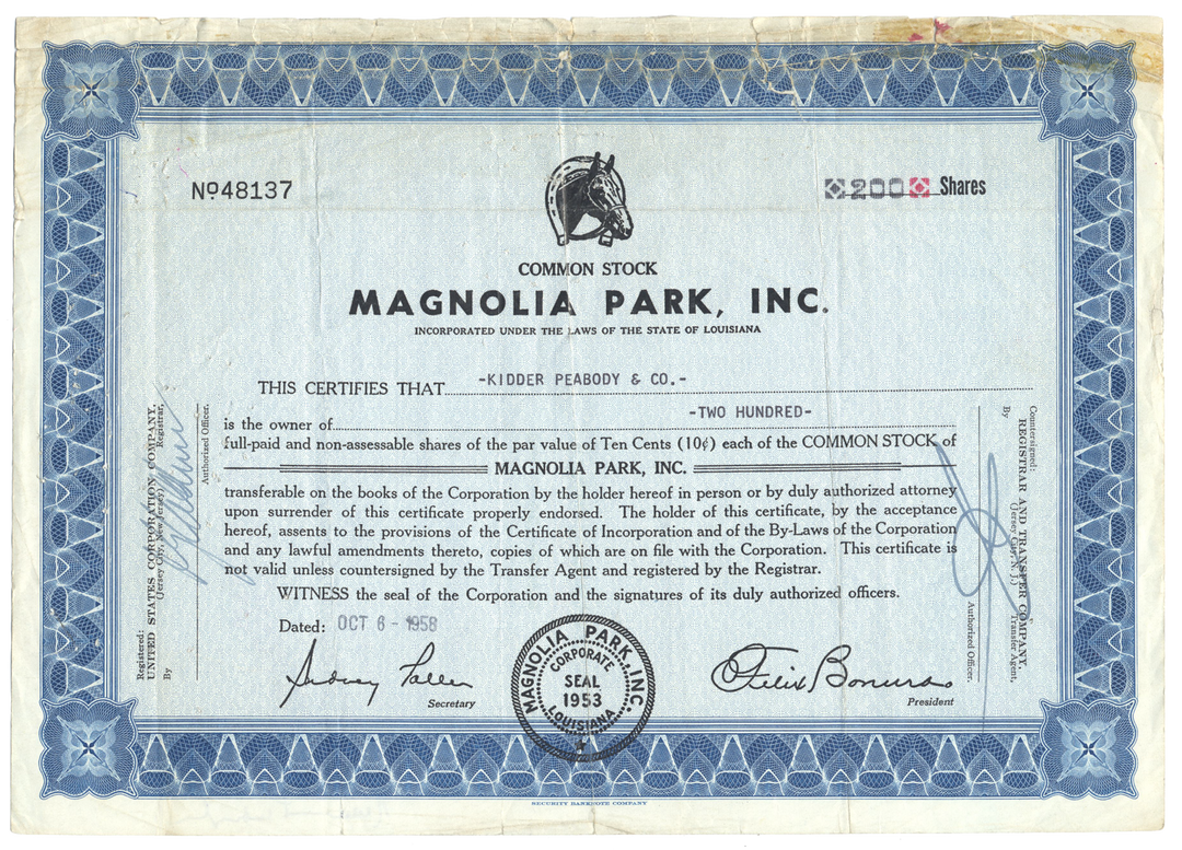 Magnolia Park, Inc. Stock Certificate