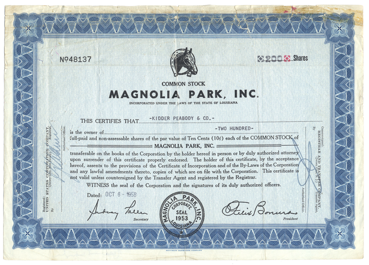 Magnolia Park, Inc. Stock Certificate