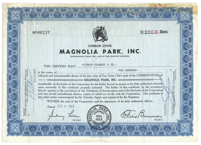 Magnolia Park, Inc. Stock Certificate