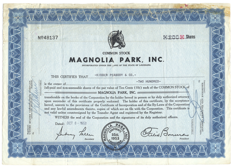 Magnolia Park, Inc. Stock Certificate