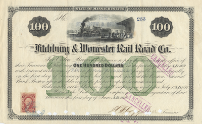 Fitchburg & Worcester Rail Road Company Bond Certificate