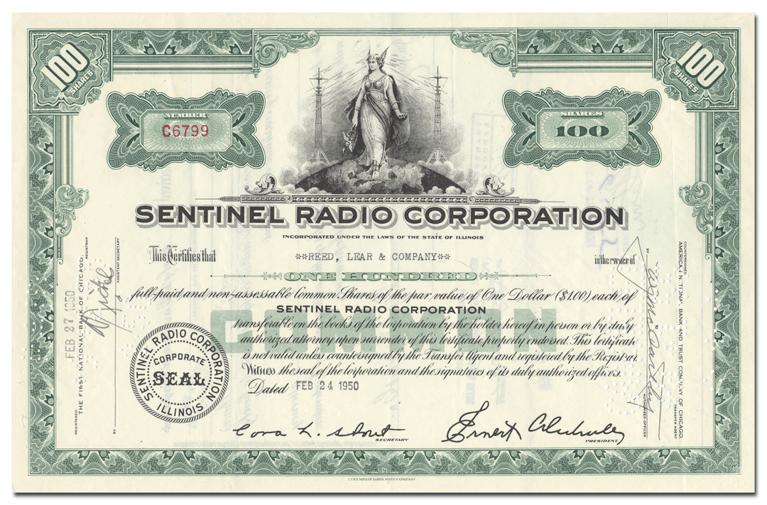 Sentinel Radio Corporation Stock Certificate