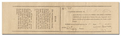 Owego and Ithaca Turnpike Company Stock Certificate