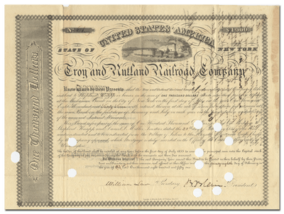 Troy and Rutland Railroad Company Bond Certificate