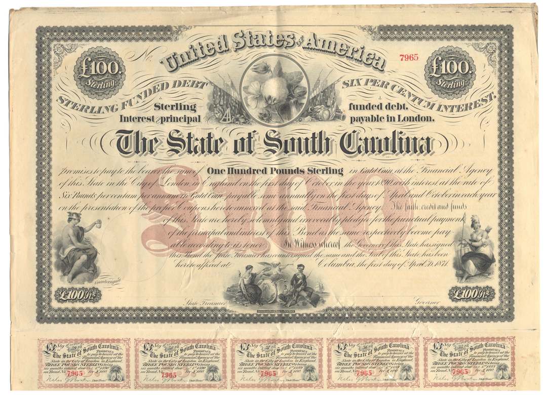 State of South Carolina Bond Certificate