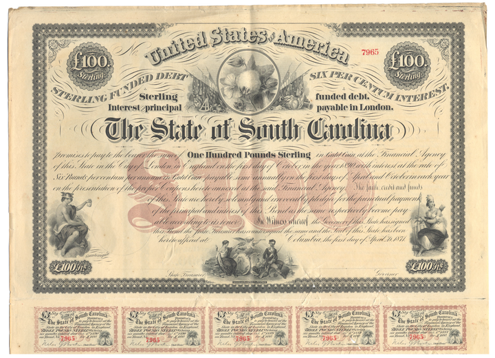 State of South Carolina Bond Certificate