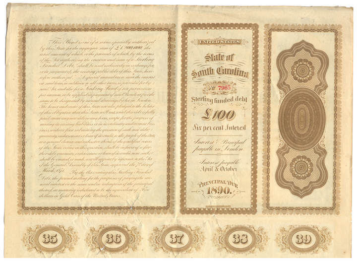 State of South Carolina Bond Certificate