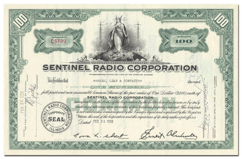Sentinel Radio Corporation Stock Certificate