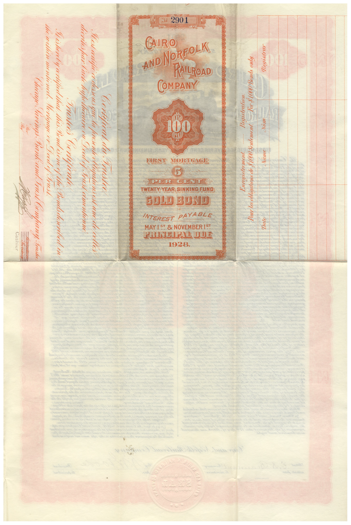 Cairo and Norfolk Railroad Company Bond Certificate