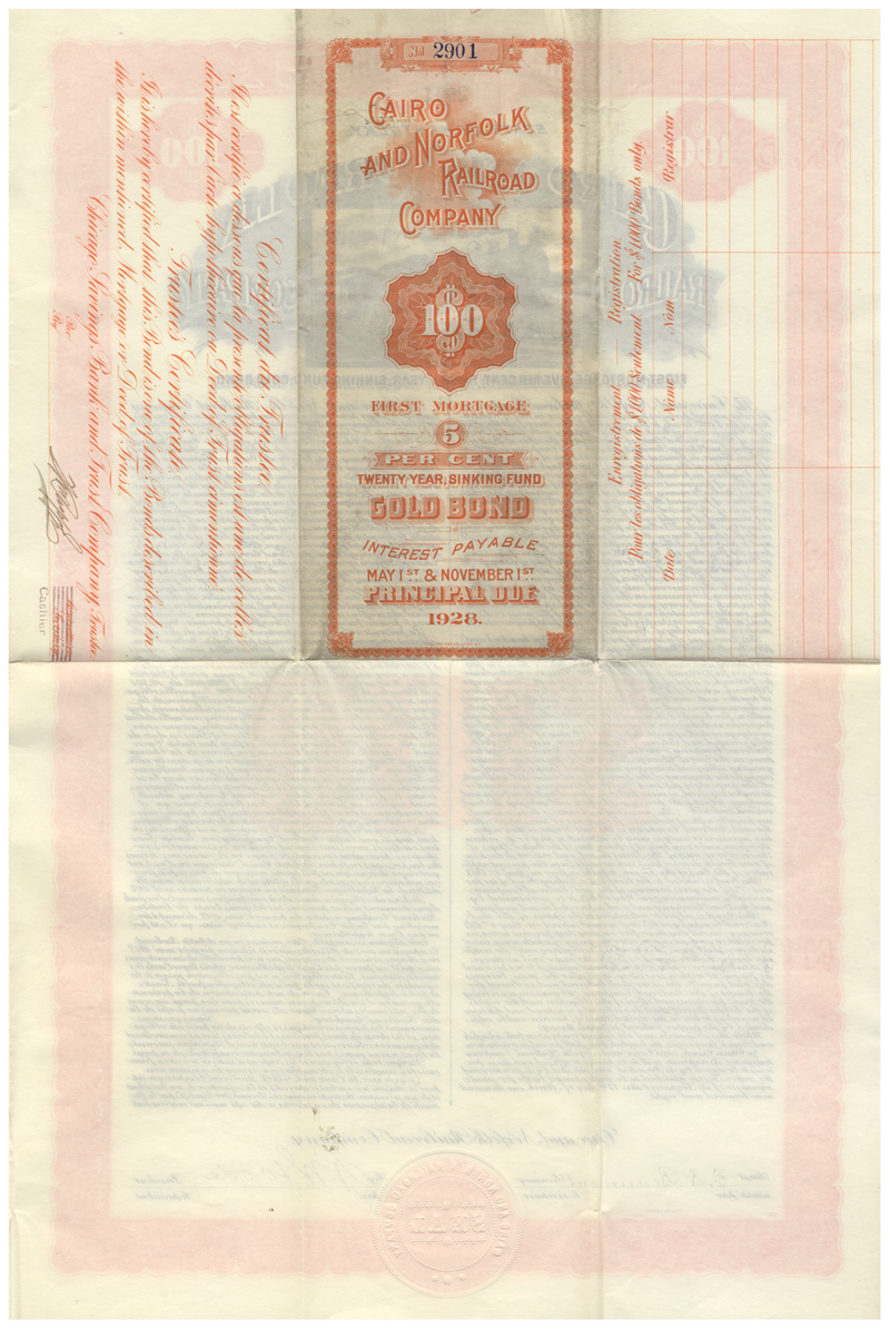 Cairo and Norfolk Railroad Company Bond Certificate