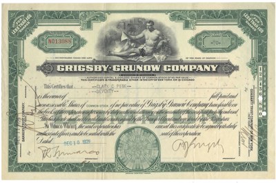 Grigsby-Grunow Company Stock Certificate