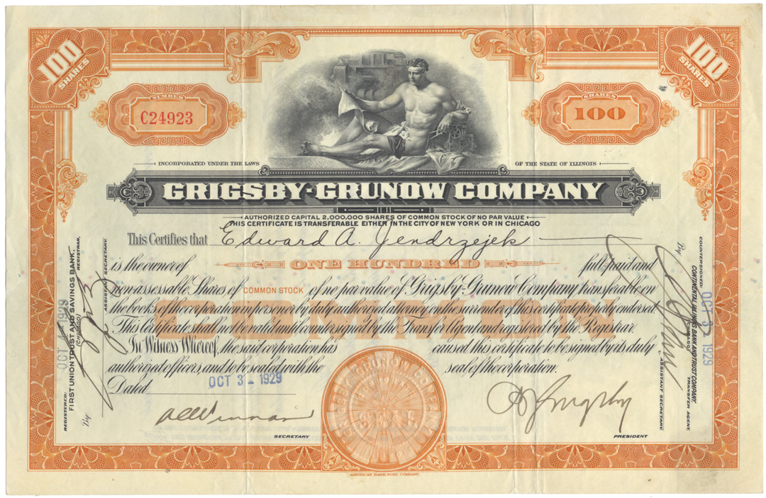 Grigsby-Grunow Company Stock Certificate