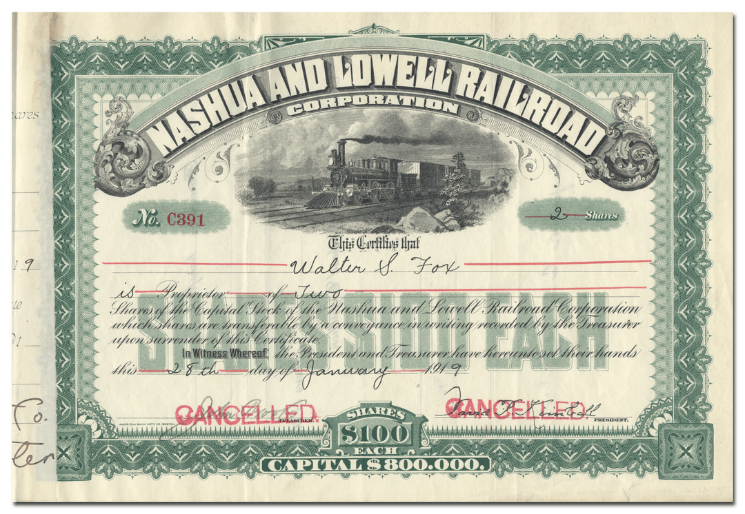 Nashua and Lowell Railroad Corporation Stock Certificate