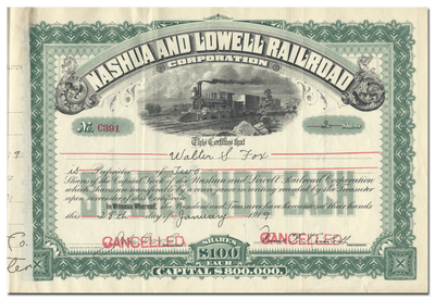 Nashua and Lowell Railroad Corporation Stock Certificate