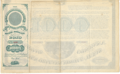 New Orleans, Mobile and Texas Railroad Company Bond Certificate Signed by Oliver Ames II