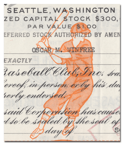 Seattle Rainier Baseball Club, Inc. Stock Certificate
