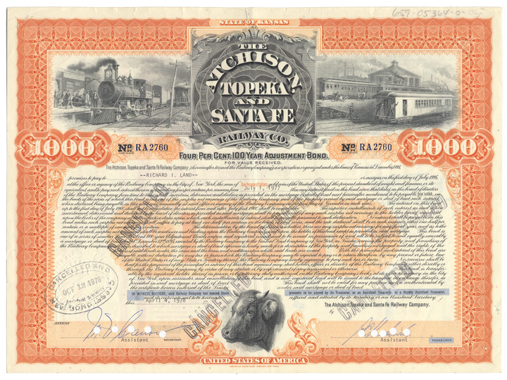 Atchison, Topeka and Santa Fe Railway Company Bond Certificate