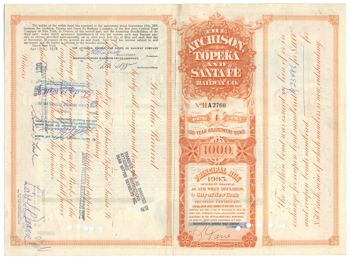 Atchison, Topeka and Santa Fe Railway Company Bond Certificate