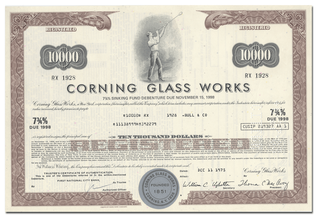 Corning Glass Works Bond Certificate