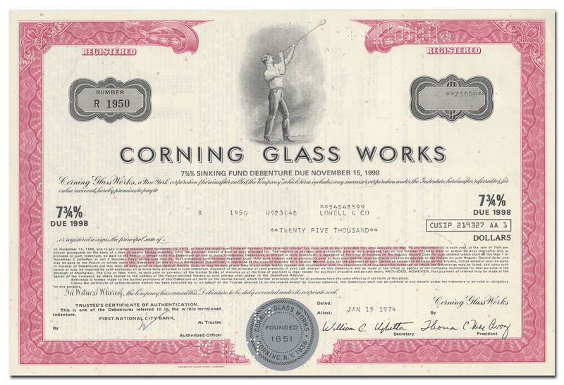 Corning Glass Works Bond Certificate