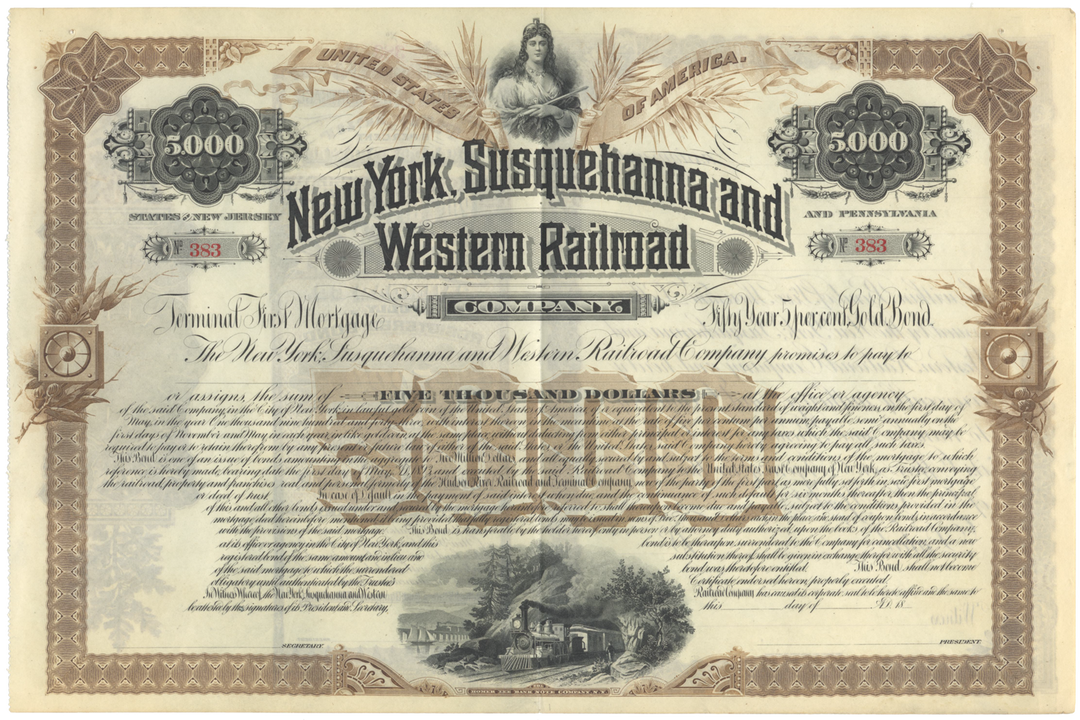 New York, Susquehanna and Western Railroad Company Bond Certificate