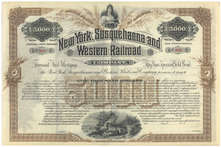 New York, Susquehanna and Western Railroad Company Bond Certificate