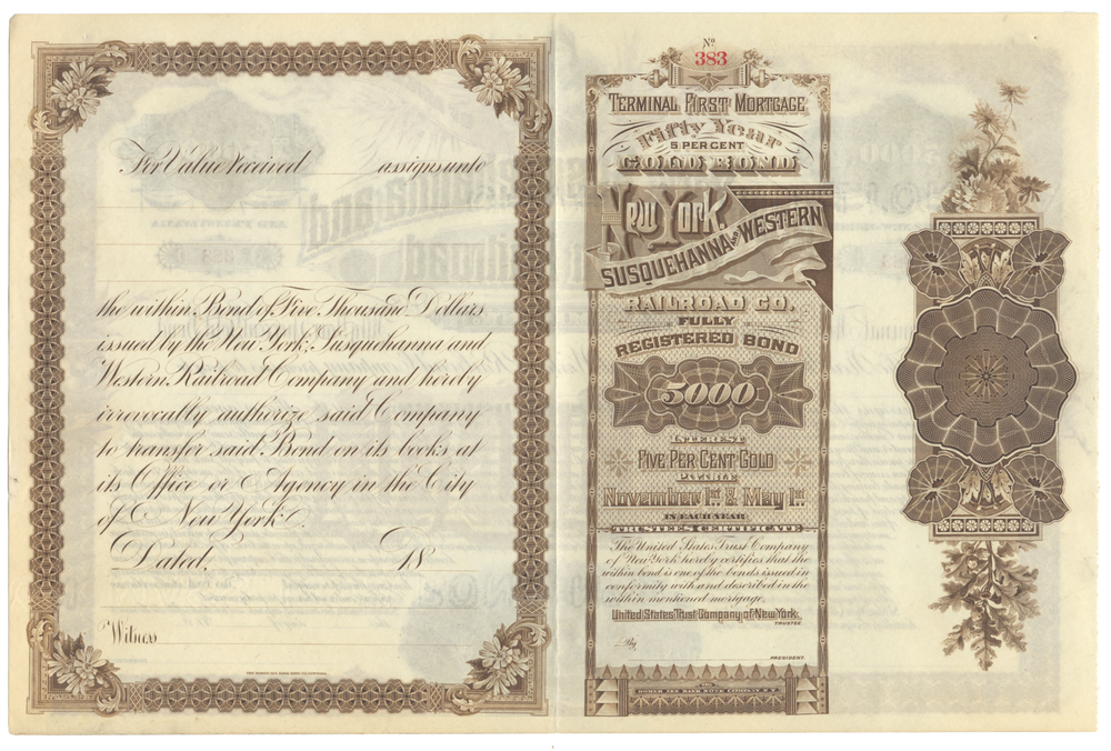 New York, Susquehanna and Western Railroad Company Bond Certificate