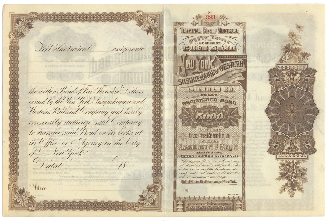 New York, Susquehanna and Western Railroad Company Bond Certificate