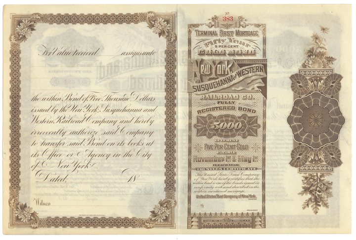 New York, Susquehanna and Western Railroad Company Bond Certificate