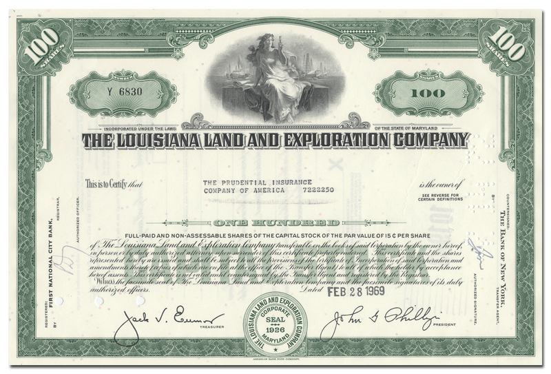 Louisiana Land and Exploration Company Stock Certificate