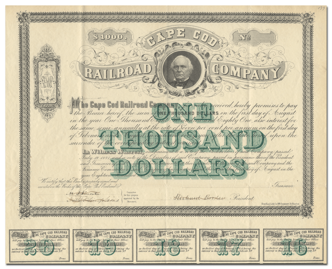 Cape Cod Railroad Company Bond Certificate